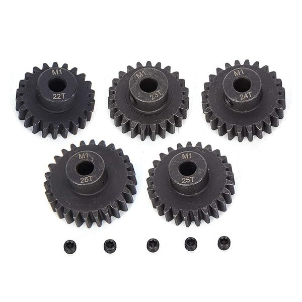 VGEBY RC Car Gear Set 5Pcs Chrome Steel Pinion Gears 22T 23T 24T 25T 26T Upgrade Parts for 1/8 RC Cars 5mm Inner Hole Accessories