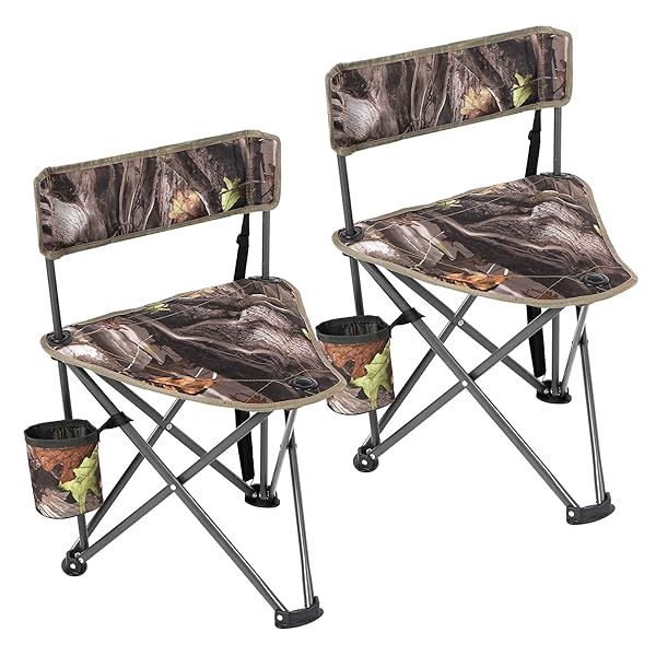 REDCAMP 2-Pack Portable Folding Tripod Hunting Chairs with Back Camo Fishing Stool for Camping and Hiking
