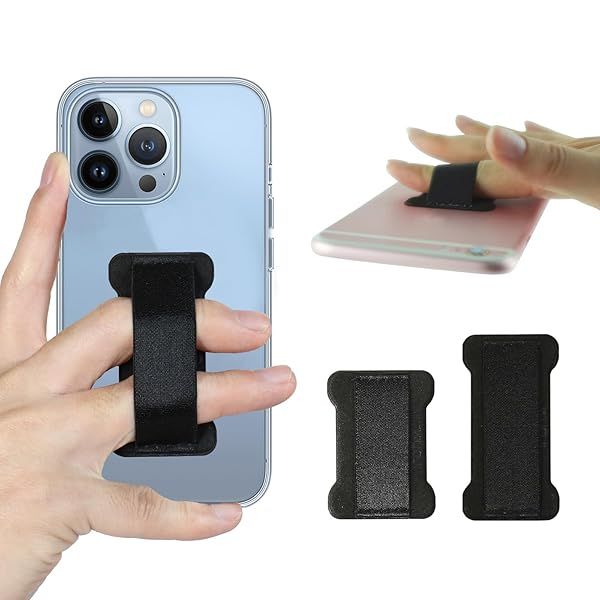 REINVENT EGO Finger Strap Phone Holder - Ultra Thin Anti-Slip Grip for Easy Device Control - 2 Pack (Black)