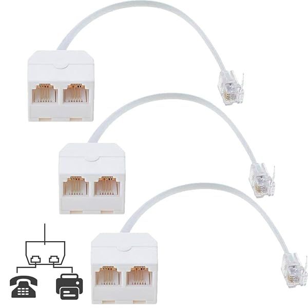 RFAdapter Telephone Splitter 3 Pack RJ11 Male to Female Two Way Phone Line Splitter Converter Cable for Easy Connection