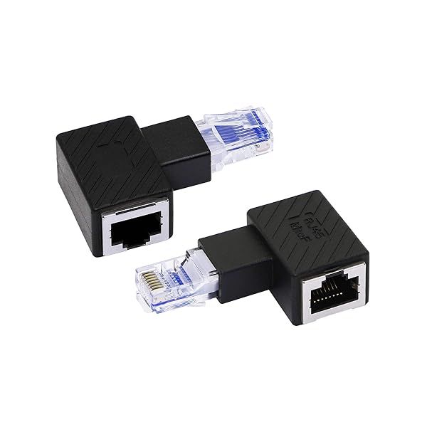 RIIEYOCA 90 Degree Ethernet Adapter Left Angle RJ45 Male to Female Extension Cat6 LAN Connector for Computers Laptops Routers 2 Pack