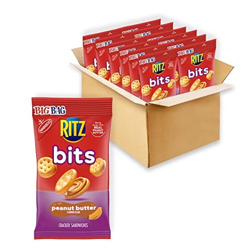 RITZ Bits Peanut Butter Cracker Sandwiches - 12 Pack, 3oz Big Bag for Snacks & Lunch