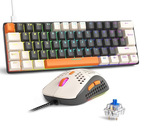 RK-T60 Wired 60% TKL Mechanical Gaming Keyboard with Rainbow Backlight Ultra Compact NKRO Linear Red Switch for Windows Laptop PS4 PC Gamer