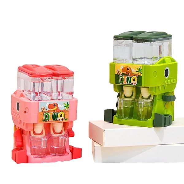 RMISODO Mini Water Dispenser for Kids Adorable Dinosaur Design Double Outlet Drinking Fountain Toys in Pink and Green
