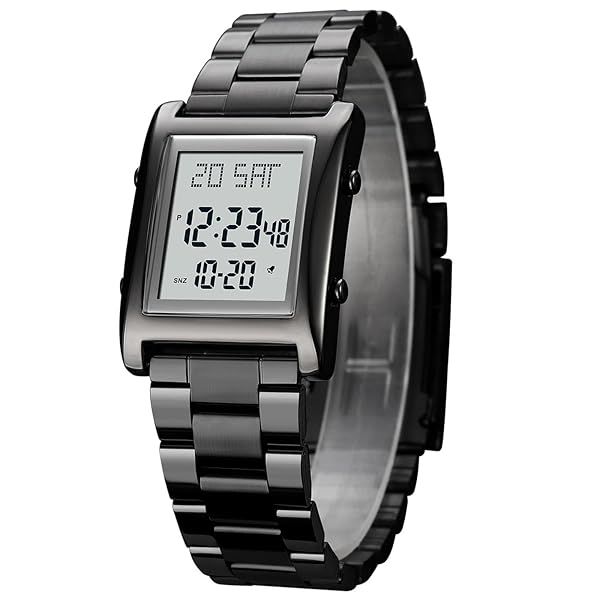 RNONDRY Mens Digital Watch for Men Womens, Rectangle Stainless Steel Watches, Men's Wristwatch Waterproof Black Watch