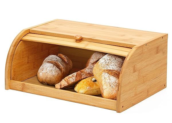 ROYALHOUSE Bamboo Roll Top Bread Box - Stylish Kitchen Food Storage Solution