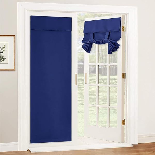 RYB HOME Tricia Blackout French Door Curtain Room Darkening Drape for Patio Sidelight Glass Doors Navy Blue 26x69 1 Pc