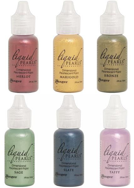 Ranger Liquid Pearls 2018 Bundle: 6 Vibrant Pearlescent Paints in Bronze, Marigold, Merlot, Sage, Slate & Taffy