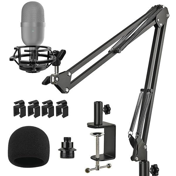 Razer Seiren Mini Mic Stand: Scissor Boom Arm with Pop Filter & Heavy Duty Clamp for Streaming