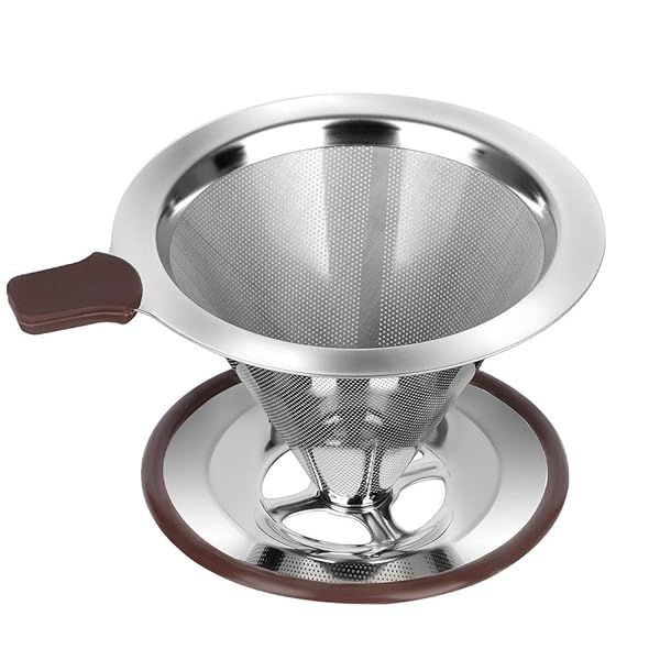 RealPero Pour Over Coffee Dripper Reusable Stainless Steel Filter Professional Drip Cone Brew for 1-2 Cups with Upgraded Double Micro Mesh