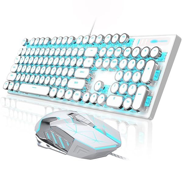 Retro Typewriter Keyboard & Mouse Combo: Cute Wired Mechanical Set for Gaming & Work - Light Up, Full Size, Mac & PC Compatible