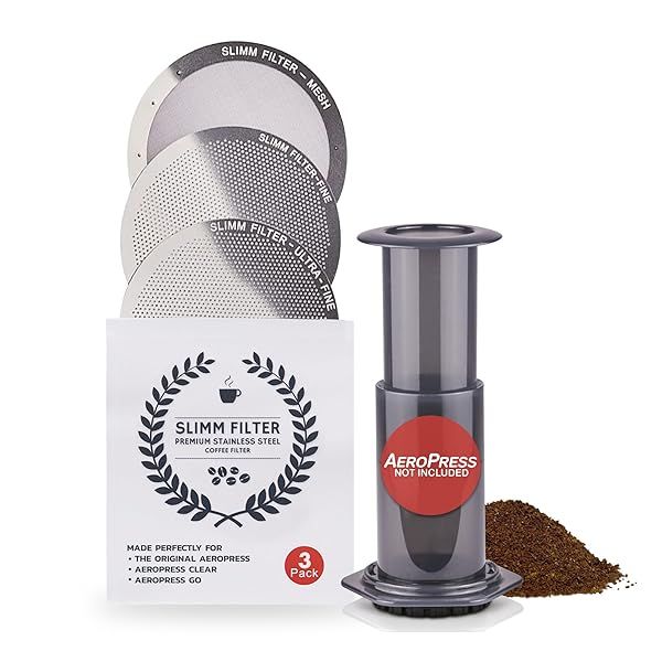 Reusable Filter Set by Slimm Filter 3 Piece Stainless Steel Metal Mesh Fine Ultra-Fine for AeroPress Coffee and Espresso Maker
