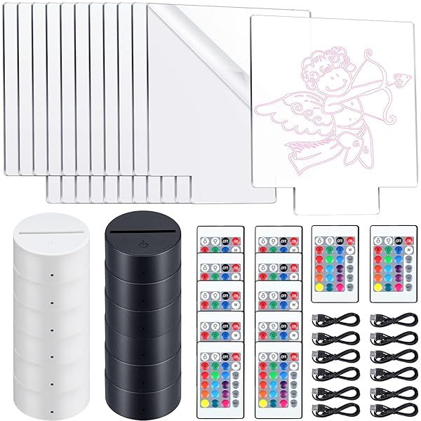 Riakrum 12 Pieces LED Light Display Base with Acrylic Square Sheet 16 Colors 4 Modes Remote Control USB for DIY Craft Room Bar Gift Lamp Set