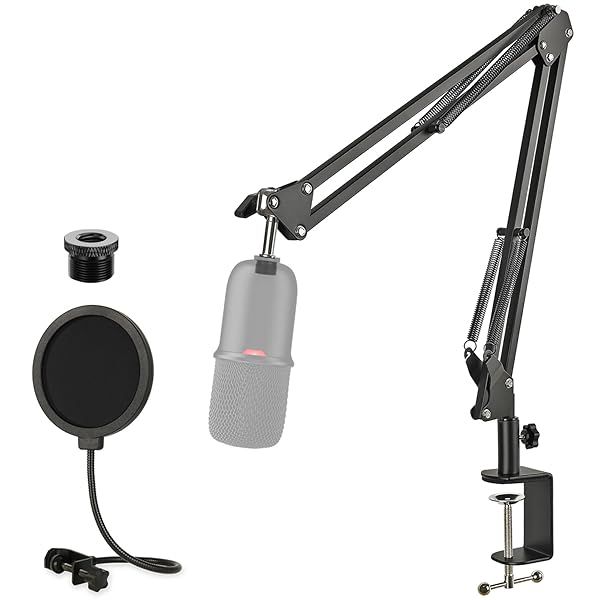 Rigych HyperX Boom Arm Mic Stand with Pop Filter Adjustable Desk Clamp for HyperX SoloCast QuadCast 2 Condenser Microphone