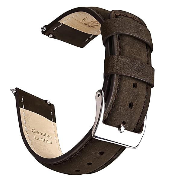 Ritche Quick Release Leather Watch Band 18mm to 24mm Espresso Brown Silver Vintage Strap for Stylish Timepieces
