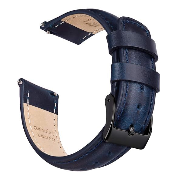 Ritche Quick Release Leather Watch Band 20mm for Samsung Galaxy Watch 6 Classic Dark Blue and Black Strap