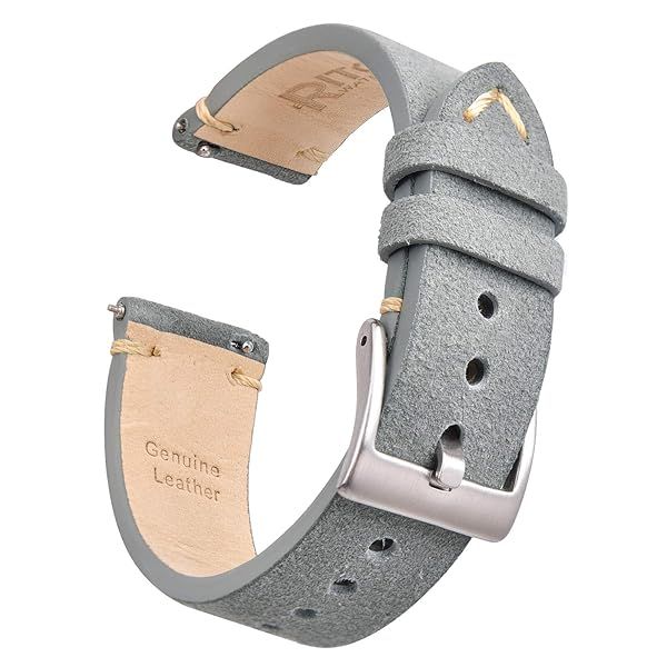 Ritche Quick Release Leather Watch Band 20mm Genuine Suede Grey Silver Strap for Men and Women Classic Design