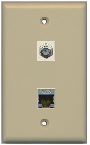 RiteAV 1 Port Shielded Cat6 Ethernet and Coax Cable TV F-Type Ivory Wall Plate for High Speed Connectivity
