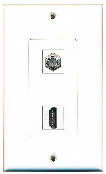 RiteAV Cable TV Coax and HDMI Wall Plate Decorative Type White for Easy Installation and Clean Look