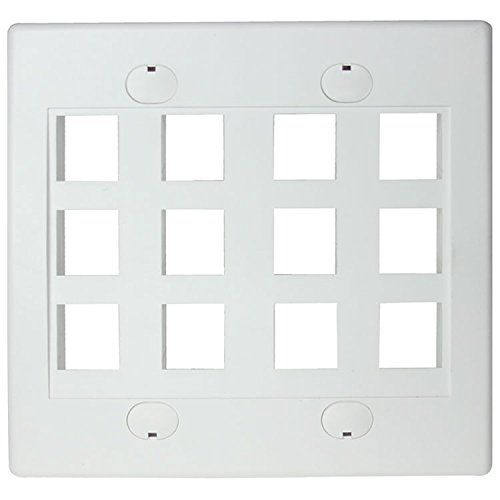 RiteAV Keystone Wall Plate Double Gang 12-Port - White Flush Mount for Easy Connectivity