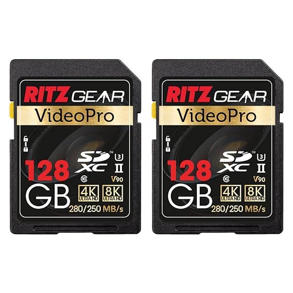 Ritz Gear 128GB High-Speed SDXC UHS-II SD Card for DSLR and 8K Video Cameras 2 Pack