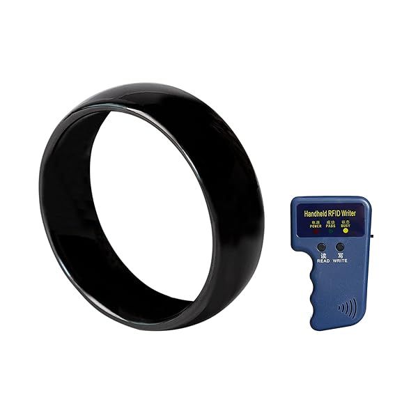 Riversmerge RFID Rewritable Smart Finger Ring for Men and Women with RFID Reader Copier Black 125KHz 19mm