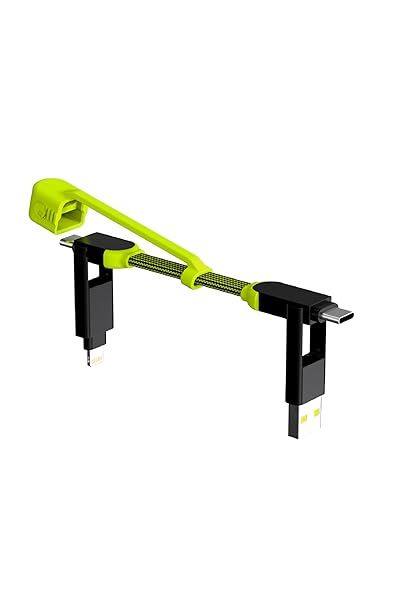 Rolling Square inCharge XL Pocket 6-in-1 Portable Charging Cable USB-C Lightning USB-A Micro USB 100W Ultra-Fast 0.5ft Black Lime
