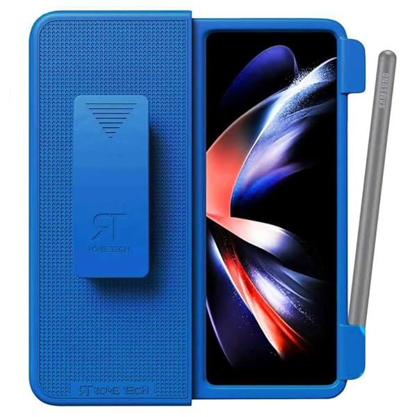 Rome Tech Belt Clip Phone Case with S Pen Holder for Samsung Galaxy Z Fold 4 5G Slim Heavy Duty Rugged Holster Cover Blue
