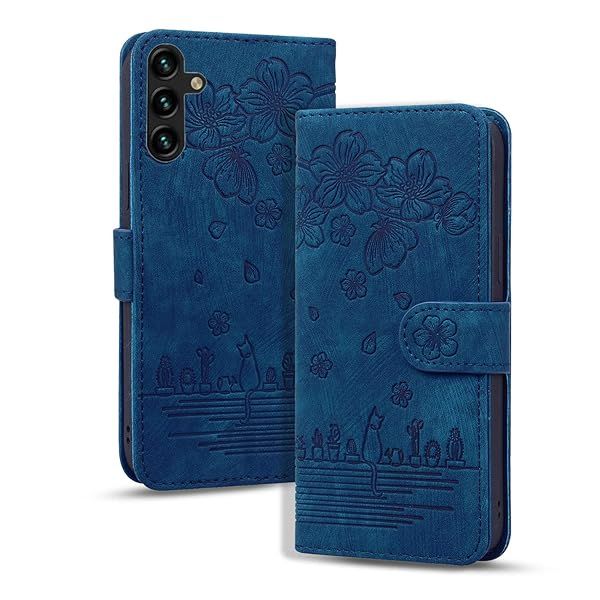 Rosbtib Flip Case for Samsung Galaxy S25 S24 Premium PU Leather Wallet Folio Cover with Card Holder Kickstand Blue