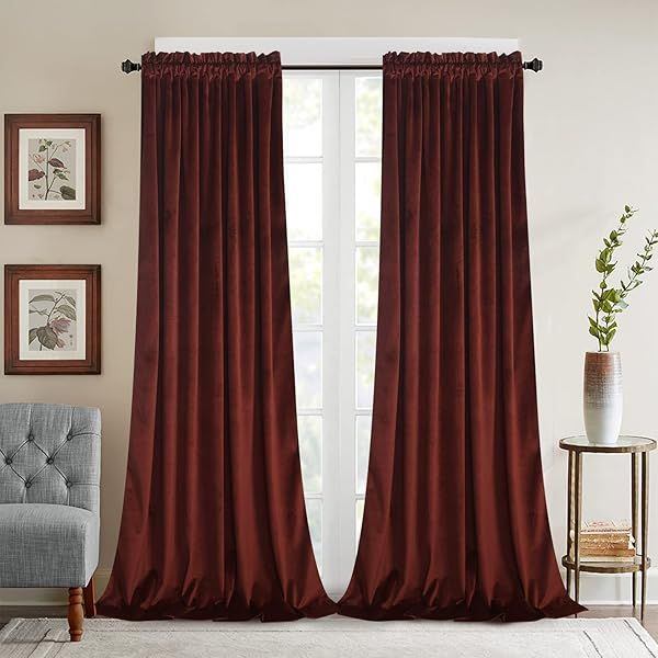 Roslynwood Burnt Ochre Velvet Blackout Curtains Thermal Insulated Drapes for Bedroom Living Room Office Apartment 2 Panels W52 x L96