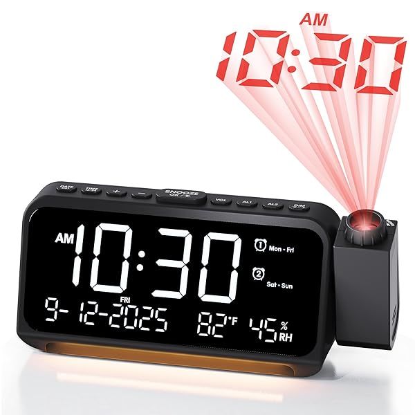 Roxicosly Super Loud Projection Alarm Clock for Heavy Sleepers with Dual Alarm and Large Dimmable Ceiling Display