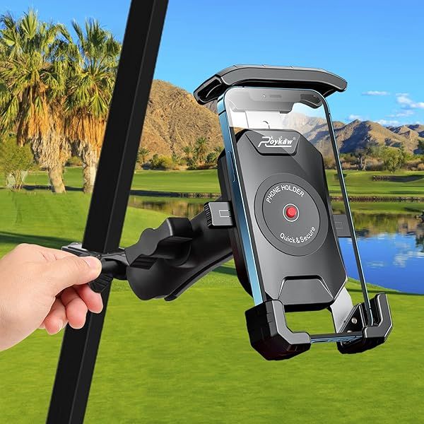 Roykaw Golf Cart Phone Mount Holder Compatible with EZGO Club Car Yamaha, Upgrade Quick Release and One-Touch Lock, Compatible with iPhone Galaxy
