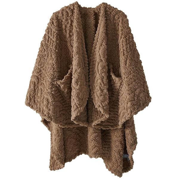 Royoliving Fuzzy Sherpa Wearable Fleece Blanket with Pockets Ultra Soft Plush Shawl for Adults Brown 58x64 Inches