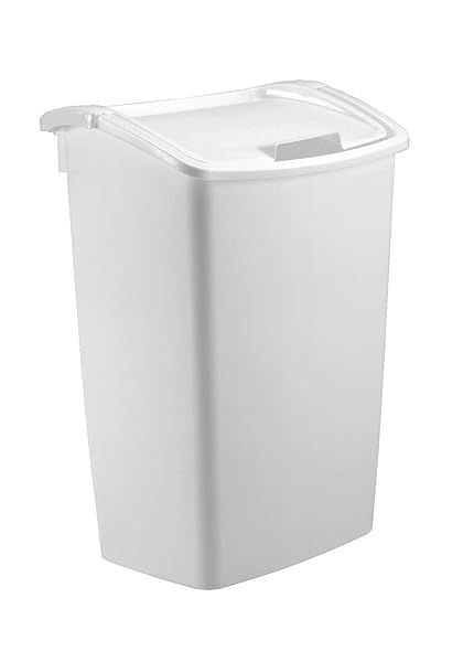 Rubbermaid 11.25 Gallon White Dual-Action Swing Lid Trash Can for Home, Kitchen & Bathroom