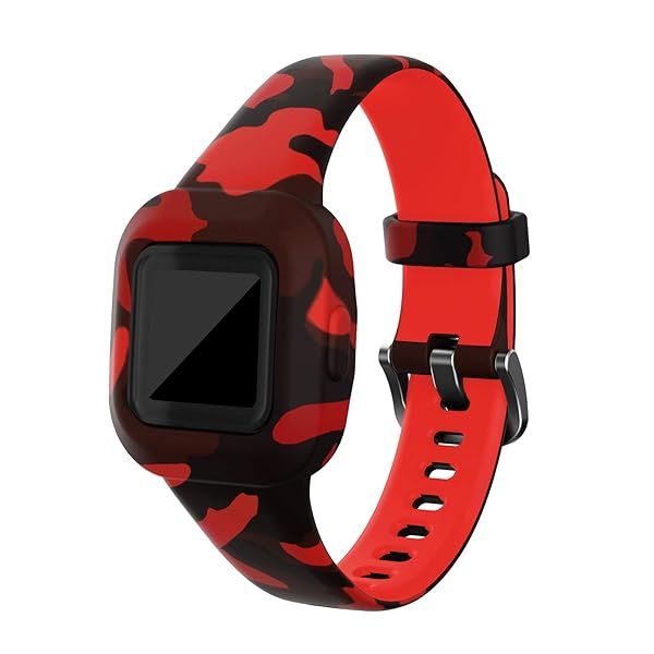 RuenTech Garmin Vivofit jr 3 Bands Replacement Silicone Camouflage Wristband Camo-Red Fitness Tracker Straps