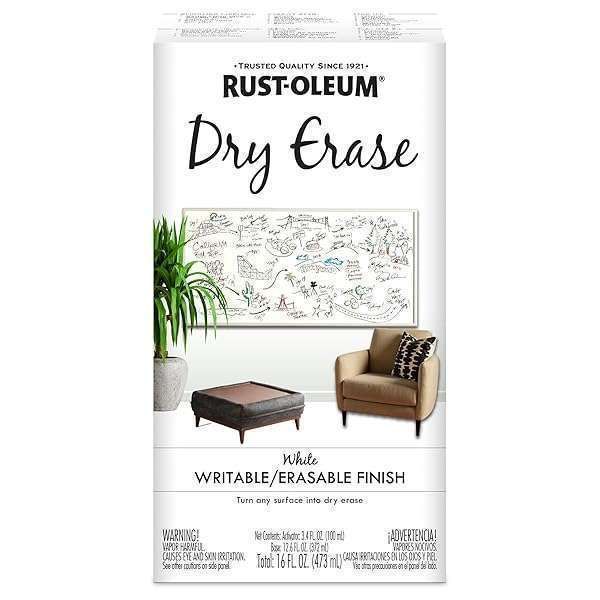 Rust-Oleum 241140 Dry Erase Brush-On Paint Kit - 16 Fl Oz White for Easy DIY Projects