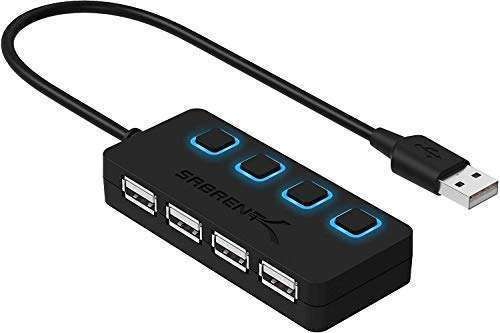SABRENT 4 Port USB 2.0 Hub with LED Power Switches for Mac & PC - Fast Data Transfer, Not for Charging