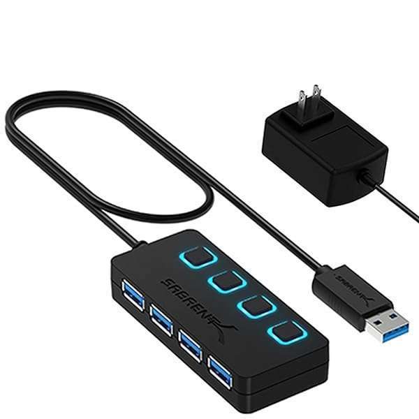 SABRENT 4 Port USB 3.0 Hub with LED Power Switches & 5V/2.5A Adapter - Fast Data Transfer & Easy Device Management