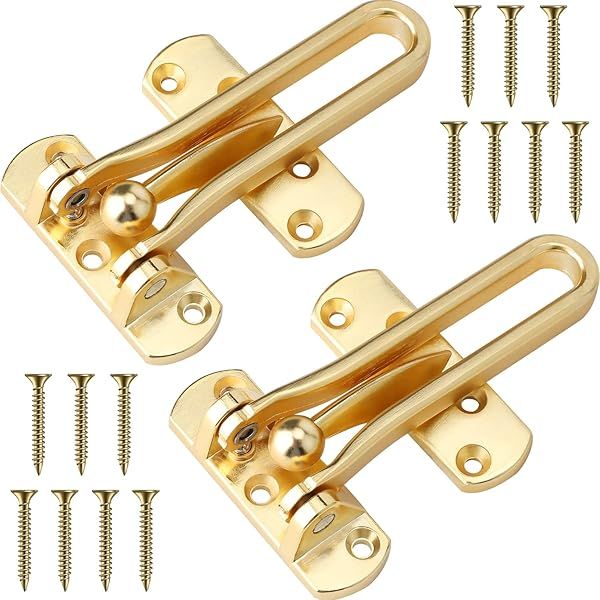 SAISN Door Reinforcement Lock Latch Swing Bar Lock for Home Security Front Door Locks for Kids Thicken Solid Aluminium Alloy (Gold, 2 Pack)