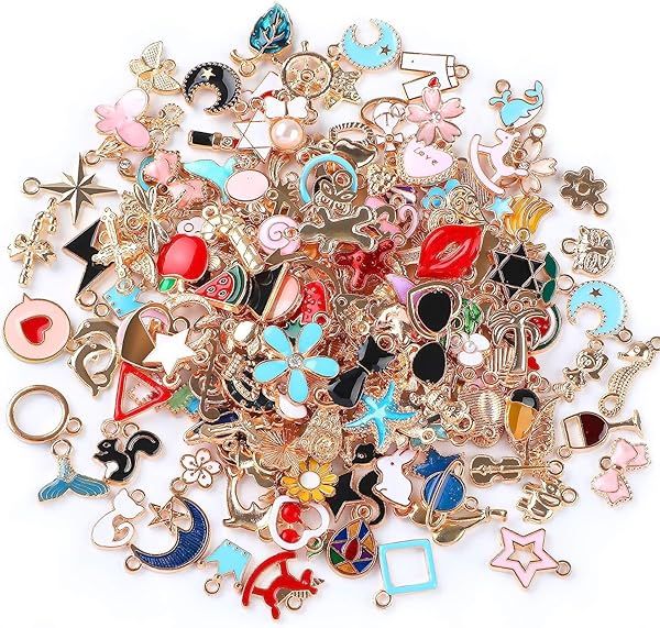 170Pcs SANNIX Gold Plated Enamel Charms for DIY Jewelry Making - Perfect for Necklaces & Bracelets