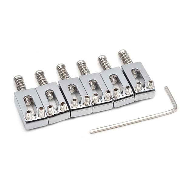 SAPHUE Guitar Bridge Saddle Set with Spring Screws Wrench for Fender Strat Telecaster Electric Guitar Replacement Parts 6Pcs Chrome