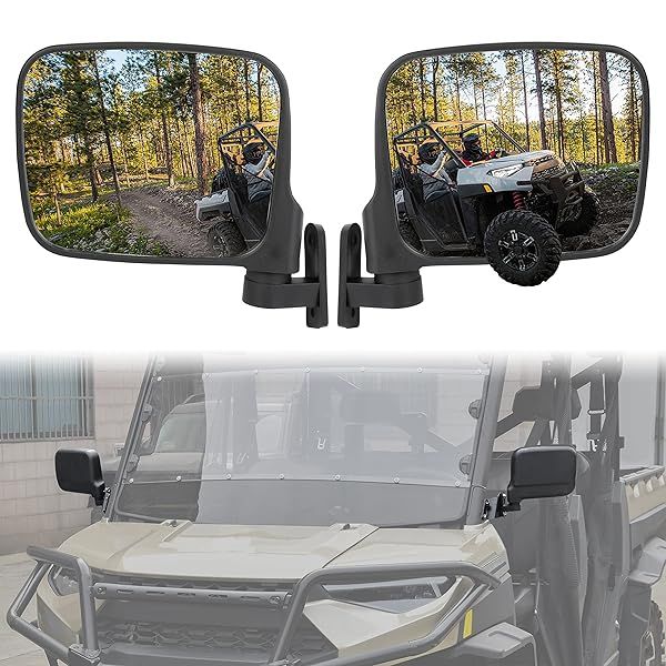 SAUTVS Adjustable Rearview Side Mirrors for Polaris Ranger XP 1000 Ranger 1000 Crew 2018-2025, Folding Clear Rear View Side Mirrors Accessories(2PCS)