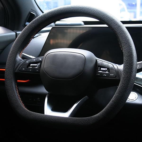 SEGADEN Leather Texture Soft Silicone Car Steering Wheel Cover Universal Anti-Slip Design 14-16 inch Protective Case Black