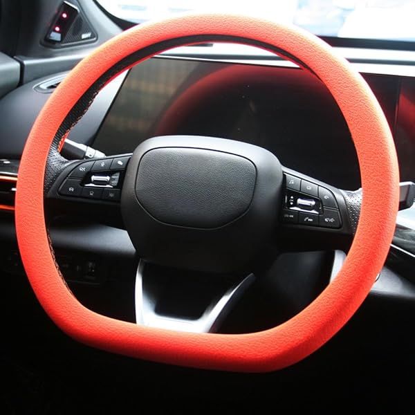 SEGADEN Leather Texture Soft Silicone Car Steering Wheel Cover Universal Anti-Slip Design 14-16 inch Protective Case Orange