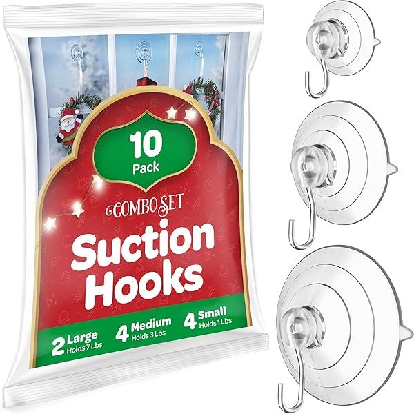 SEWANTA 10PK Suction Cup Hooks Set - Strong Window & Wall Hangers for Glass, Mirrors, Tiles - 2 Large, 4 Medium, 4 Small