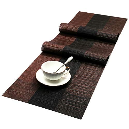 SHACOS 12x54 Inch Woven Vinyl Table Runners - Non-Slip, Washable Ombre Coffee Black Mats for Kitchen & Dining