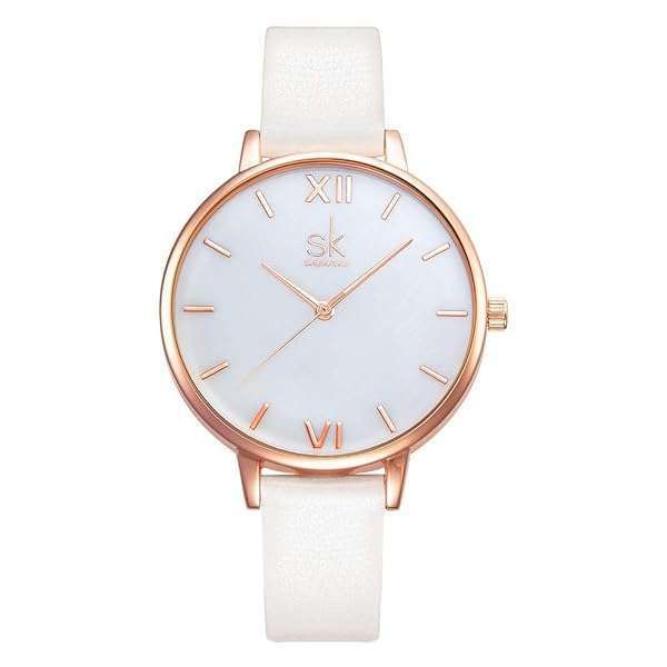 SHENGKE Elegant Women's Watch: Genuine Leather, Rose Gold Shell Dial, Perfect for Business & Casual Wear