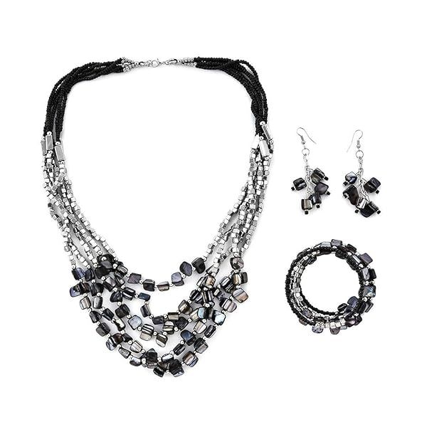 Shop LC Handmade Chunky Black Beaded Jewelry Set: Necklace, Bracelet & Earrings for Women - Perfect Boho Gifts for Summer & Christmas