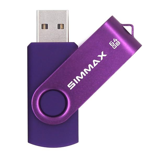 Buy SIMMAX 64GB USB 2.0 Flash Drive - Purple Swivel Thumb Drive for Fast Data Storage