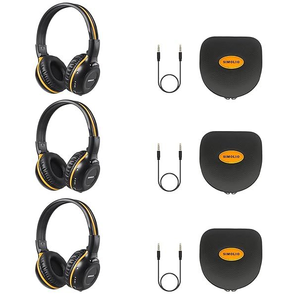 SIMOLIO 3 Pack Wireless IR Headphones for Honda & Acura: Perfect Car DVD Replacement with Carrying Cases & AUX Cord